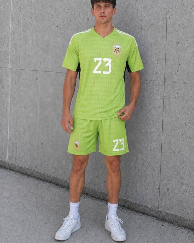 Camiseta de arquero Argentina Dibu Martínez 2022 verde con tres estrellas y número 23 blanco