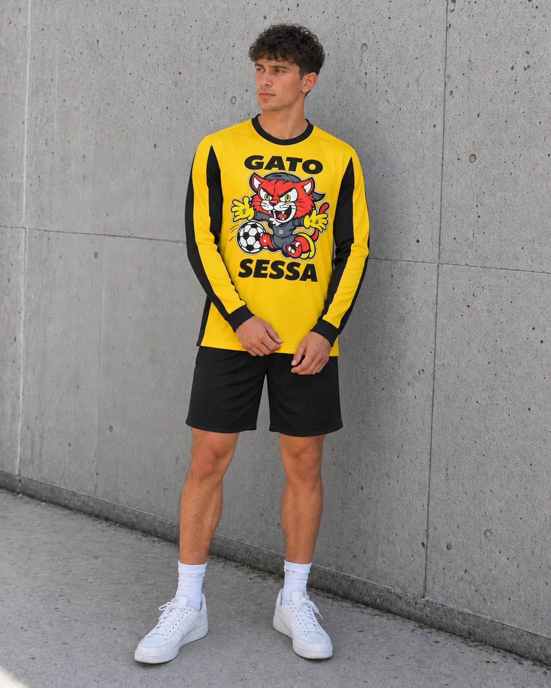 Camiseta arquero Huracán de Corrientes Gato Sessa 1996-97 — frente con modelo