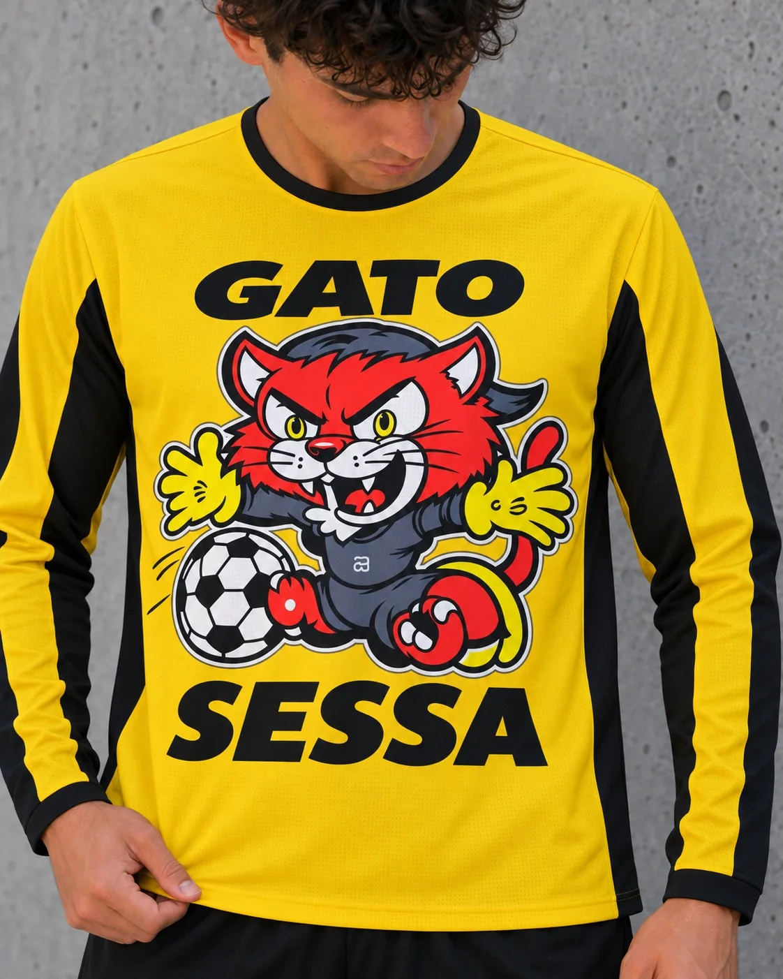 Camiseta arquero Huracán de Corrientes Gato Sessa 1996-97 — detalle con modelo