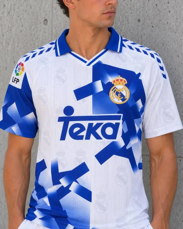 Camiseta tercera Real Madrid 1996-97 Kingz — detalle con modelo